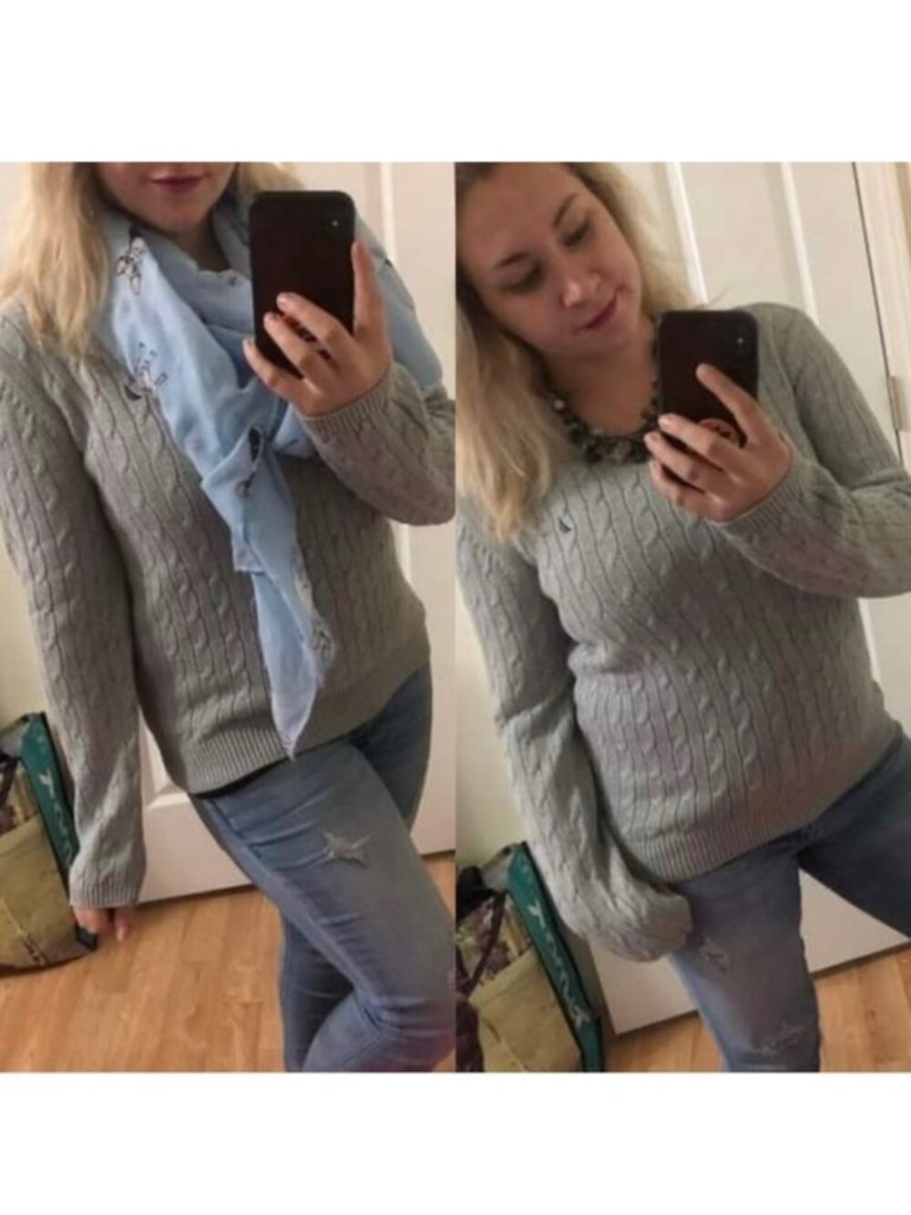 Nautica | Gray Cable Knit Pullover V-Neck Sweater | Size Medium